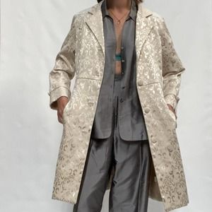 Renaissance shiny cream damask brocade coat